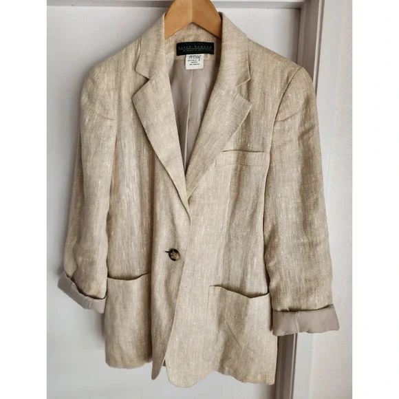 Harve Benard Women's Blazer Size 6 Classic Beige 100% Linen Old Money Capsule - Picture 1 of 4